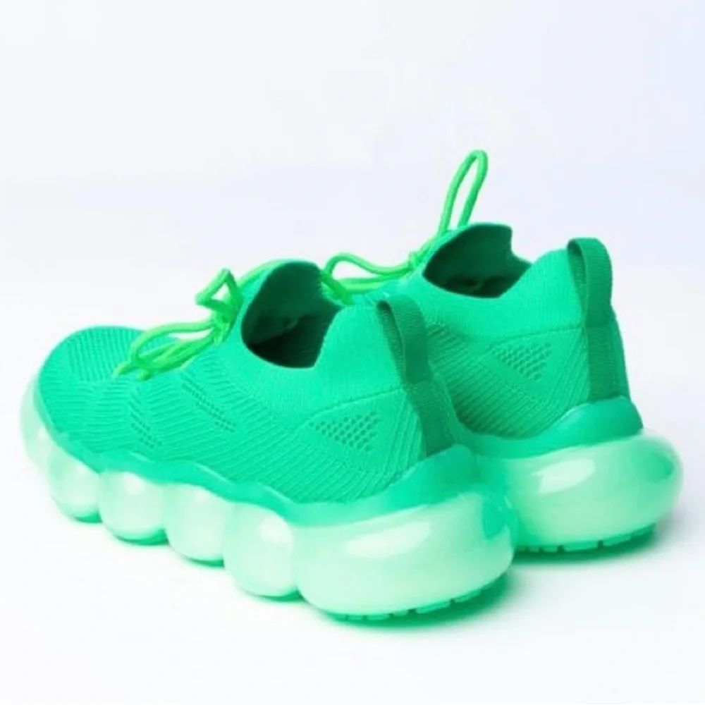 Azalea Wang Green Stretched Fitted Upper Sock Trainer Retro Fashion Snea…